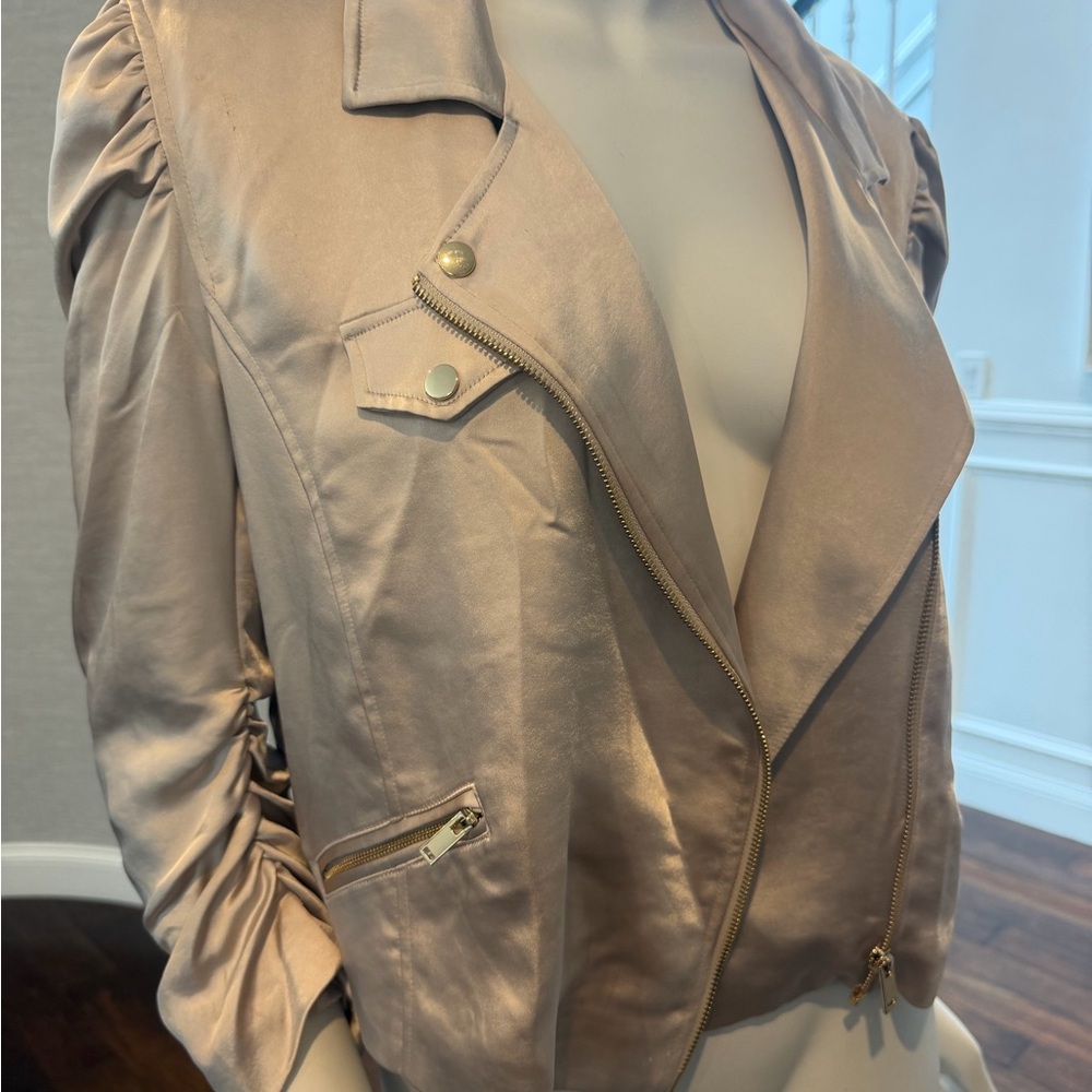 Womens Light Taupe Satin Moto Jacket